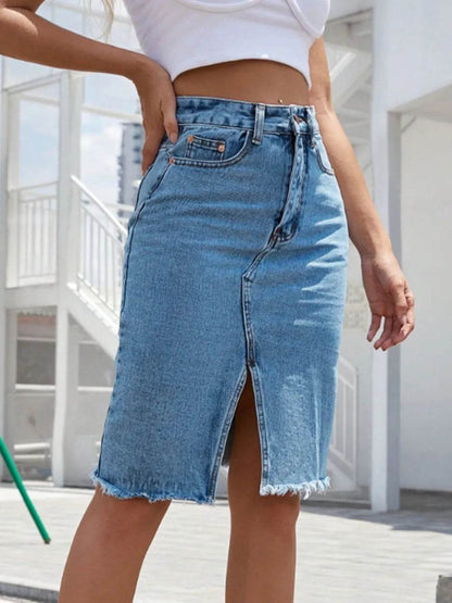 Raw Hem Slit Denim Skirt Trendsi 69c47eab-4f73-4e3d-981d-f98a0ccf1bc2-Max