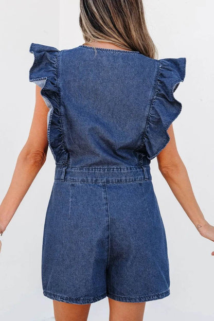 Denim Ruffled Zipped Front Belted Romper Trendsi 6a0787c2-c91f-4149-9220-e1327e20450e-Max-Origin