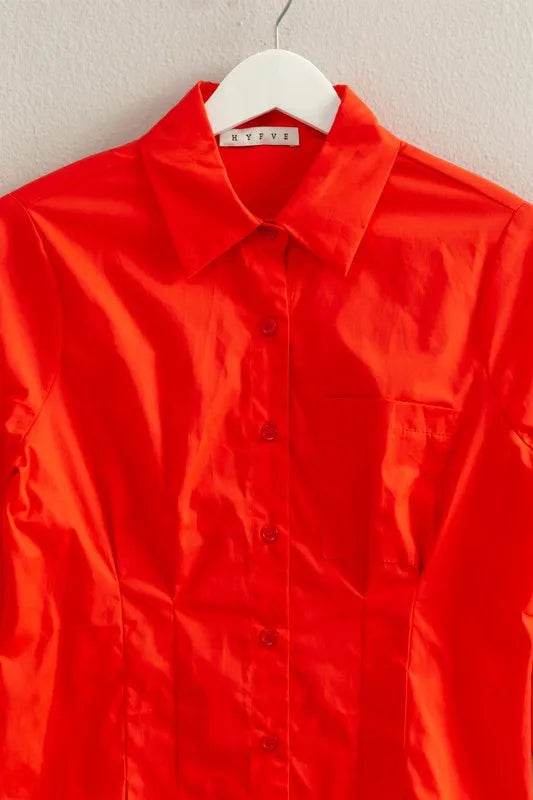 HYFVE Long Sleeve Pleated Waist Poplin Shirt Trendsi 6a1100b470a14a9d8eba67e39ee2c612-Max-Origin