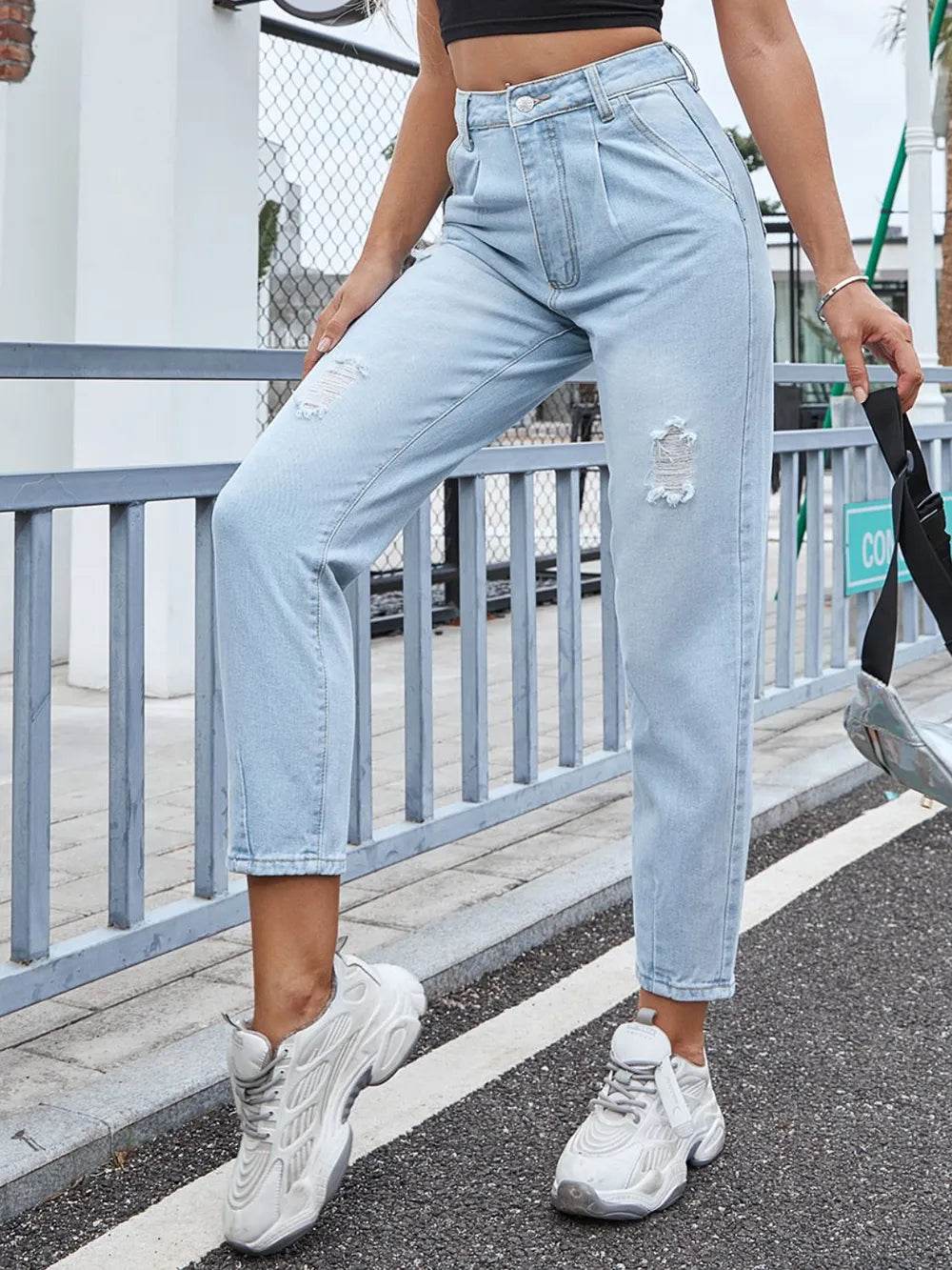 Distressed Straight Jeans with Pockets Trendsi 6a16a66e-8ce5-4c36-8fcd-370d175a415e-Max