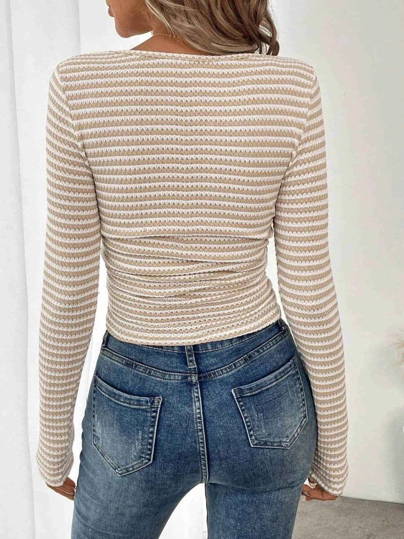 Striped Square Neck Long Sleeve T-Shirt Trendsi 6a28227a57584d4786ade6d78f196369-Max-Origin