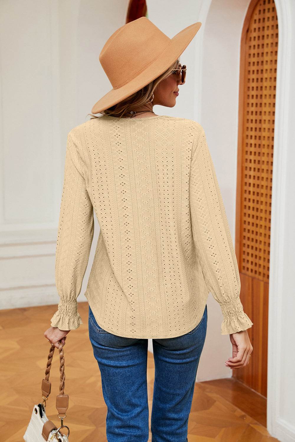 Contrast Flounce Sleeve Blouse Trendsi 6a5cc0e32f89443382b74771120f62d4-Max
