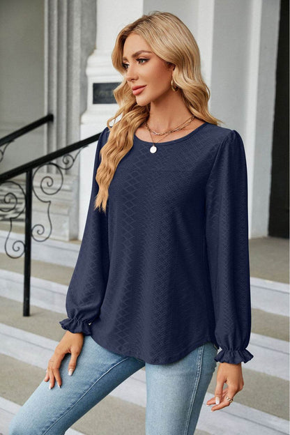 Round Neck Flounce Sleeve Blouse Trendsi 6a7e47bb8e9f49f2bb36065f53c2d0eb-Max