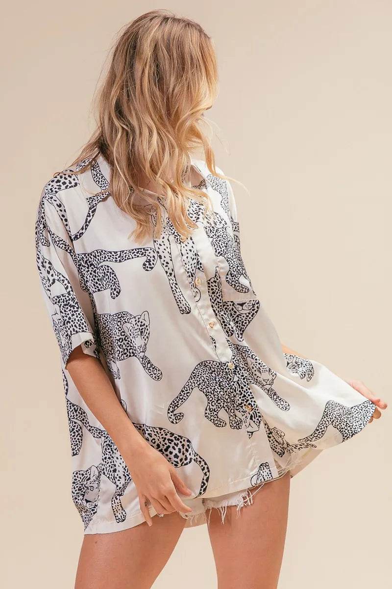 BiBi Leopard Print Short Sleeve Silky Satin Shirt Top Trendsi 6aecbab636304577a9cdc21273c6e2a6-Max-Origin