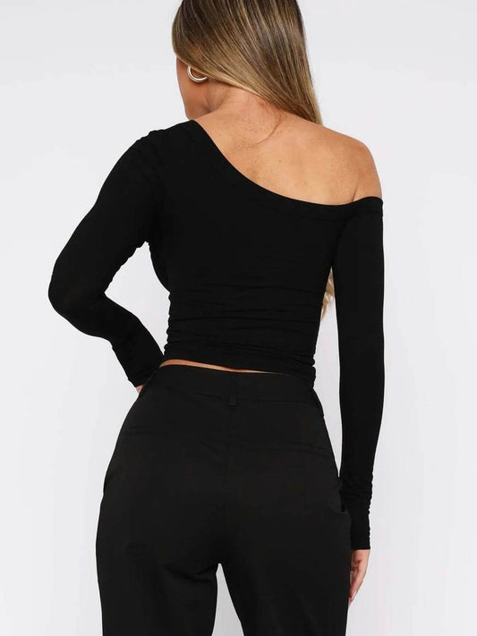 One Shoulder Long Sleeve Crop T-Shirt Trendsi 6b2d25b67a1e4352b3de831321140a36-Max-Origin