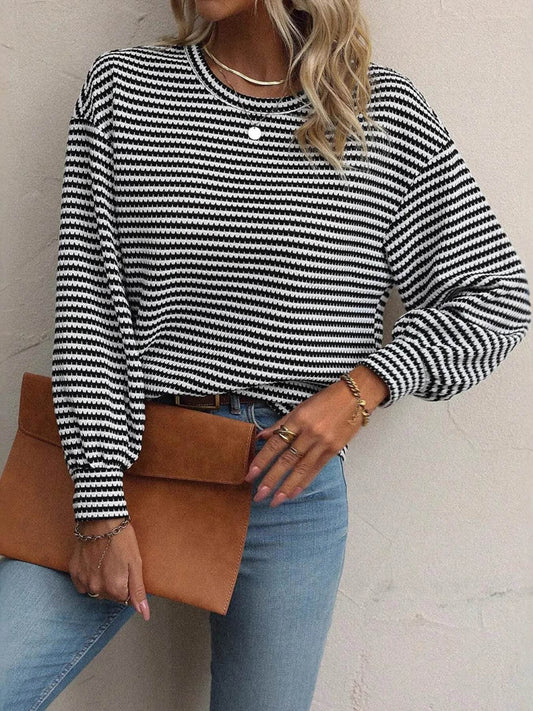 Striped Round Neck Lantern Sleeve Top Trendsi 6b4b2190c8ca4b7bb8a4a6fe56c7ed52-Max-Origin