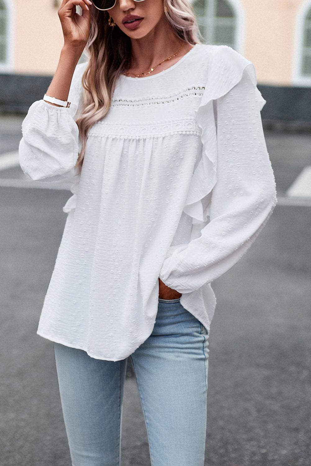 Round Neck Ruffled Blouse Trendsi 6b5040978f8a49989f84aee2ab93438a-Max