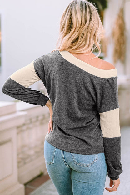 V Neck Color Block Top Trendsi 6b826c0e540e485492ac8c2328a69838-Max