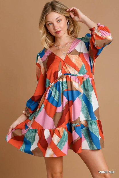 Umgee Abstract V-Neck Tiered Printed Dress WINE MIX Trendsi 6b96cb94-3351-4ebe-b55f-550e2418ac53-Max-Origin