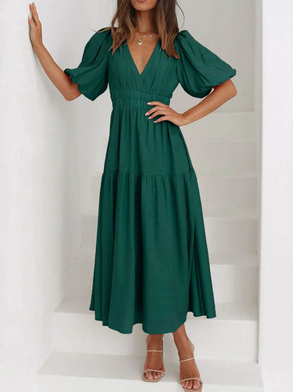 V-Neck Puff Sleeve Midi Dress Dark Green Trendsi 6bb2e8a0-3690-48de-a914-a9009f02f982-Max-Origin