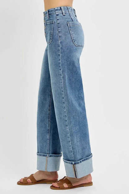 RISEN High Rise Ankle Wide Button Patch Pocket Cuffed Jeans Trendsi 6bbf7d02c4354adf984cc437711a2266-Max-Origin