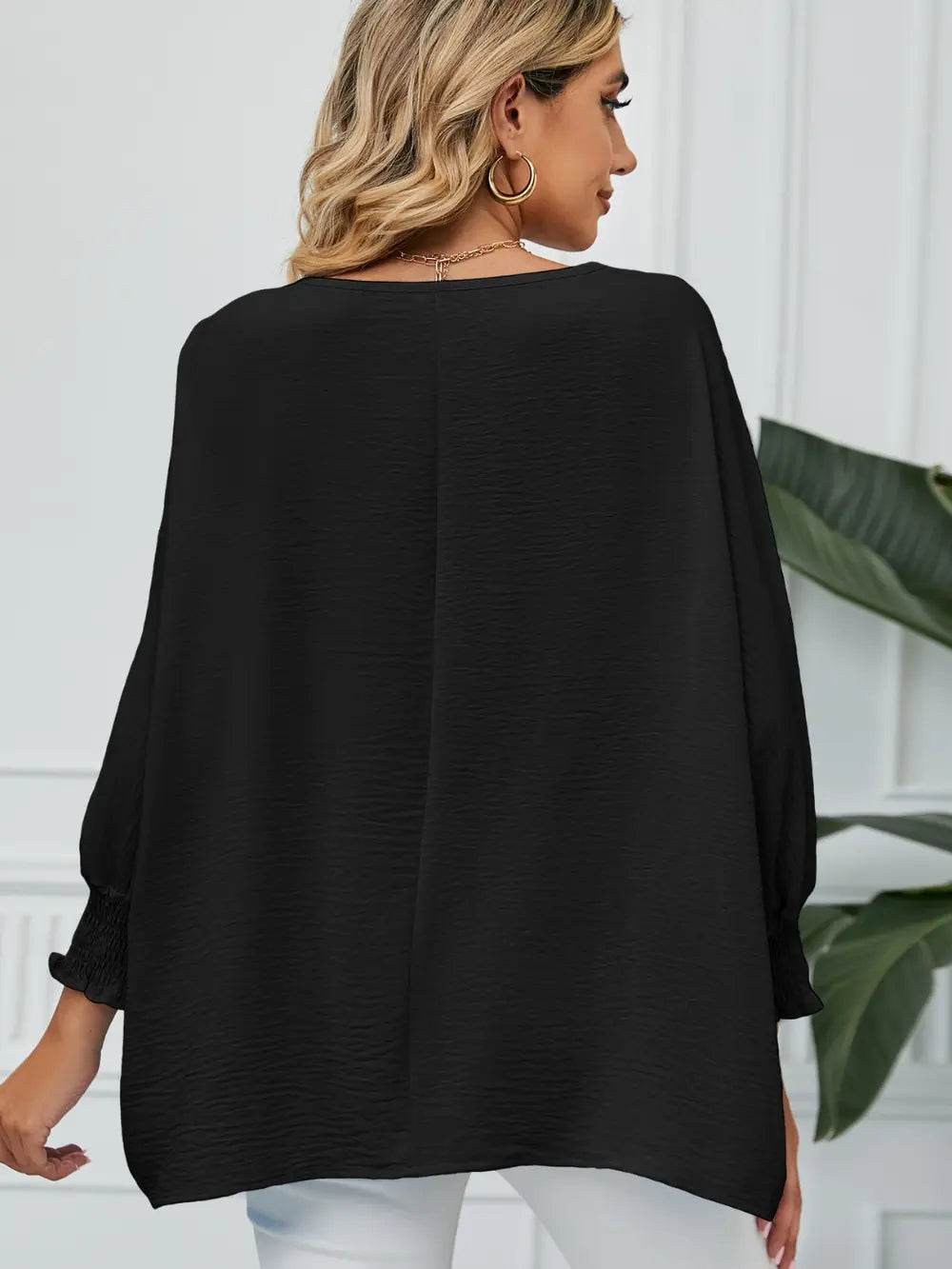 Smocked Lantern Sleeve Round Neck Blouse Trendsi 6bc597d61fc84416aa5711426d75230c-Max