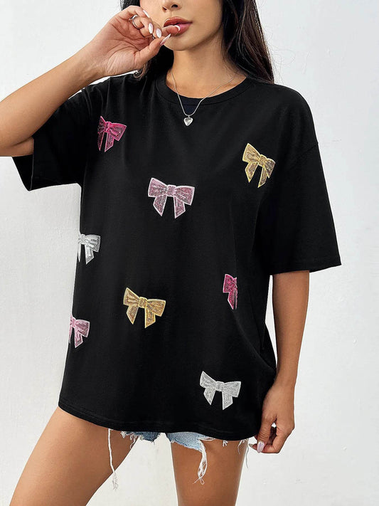 Sequin Bow Round Neck Short Sleeve T-Shirt Trendsi 6c4256fc9bde41b89dca31edf405bf7c-Max-Origin