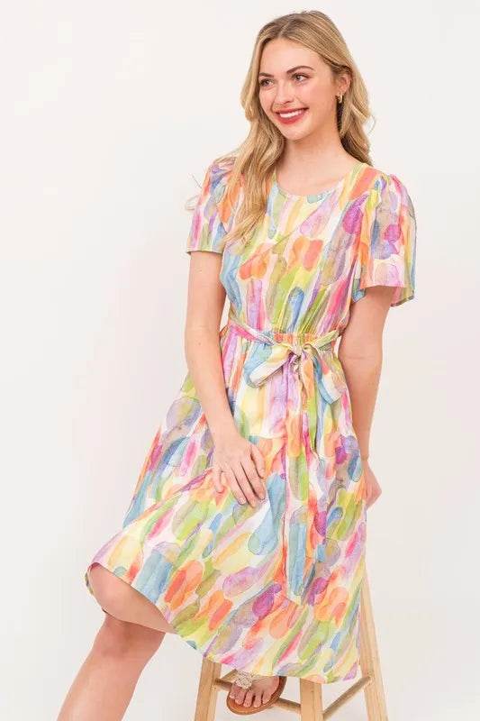 Lime 'N' Chili Watercolor Print Tie Front Midi Dress Trendsi 6c493cb64e0742aabf96d1e3fbe2d3a1-Max-Origin