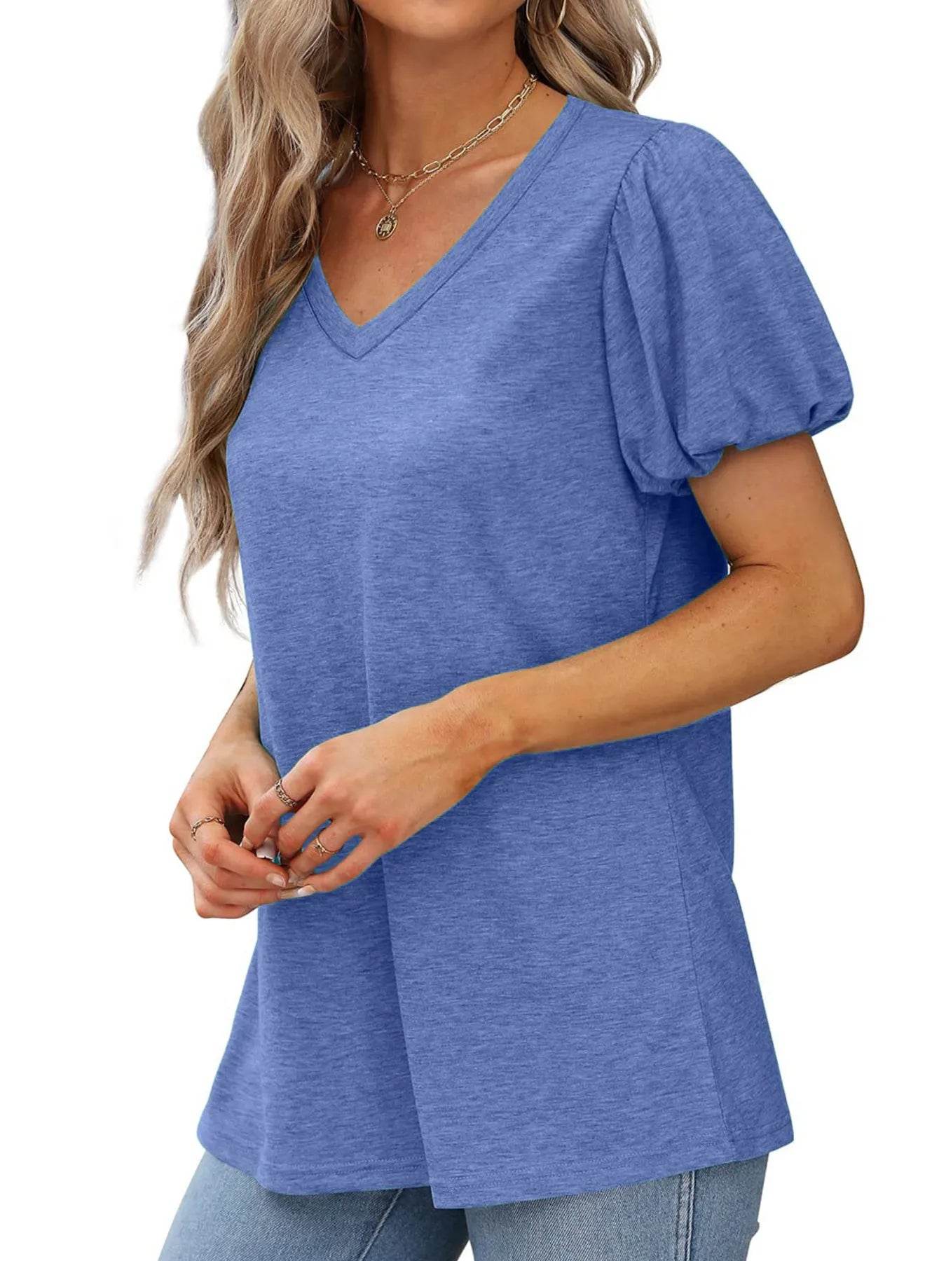 V-Neck Puff Sleeve Casual T-Shirt Trendsi 6c67ea469d70446baa24e8e56e576a5e-Max-Origin