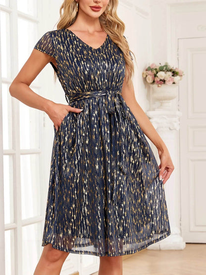 V-Neck Metallic Print Dress Dark Navy Trendsi 6c6b4858-8b96-4497-9bd7-f900bb0cc57a-Max-Origin