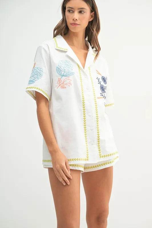 MABLE Embroidered Button Down Shirt and Shorts Set Trendsi 6c8e8a781f354e77952c5263b2c0de44-Max-Origin