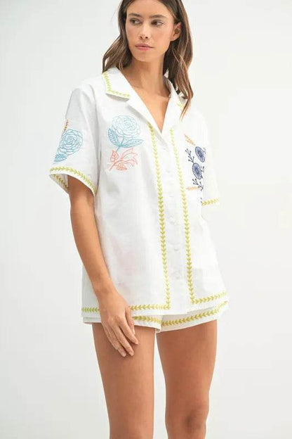 MABLE Embroidered Button Down Shirt and Shorts Set Trendsi 6c8e8a781f354e77952c5263b2c0de44-Max-Origin