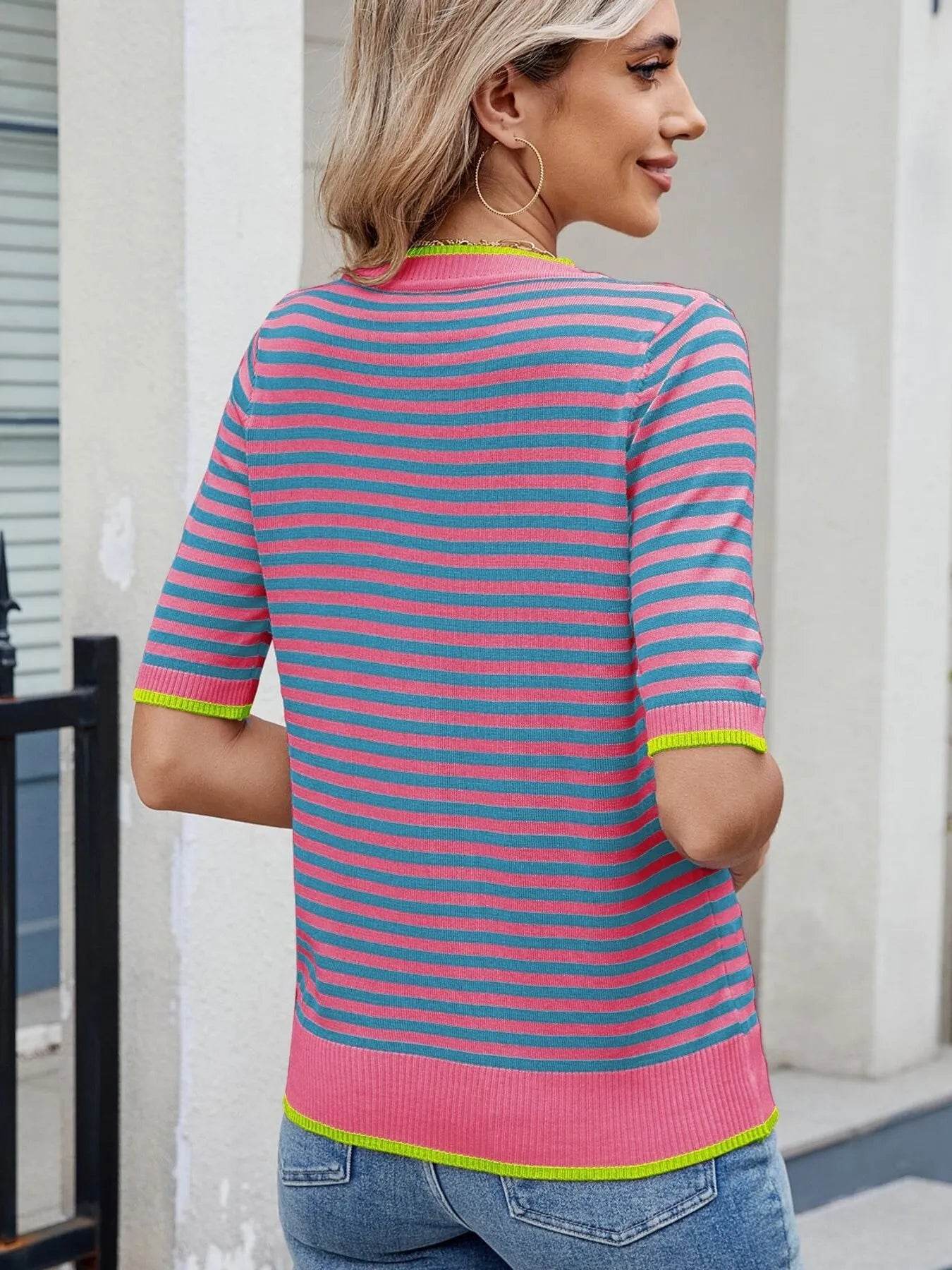 Striped Casual T-Shirt with Contrast Trim Trendsi 6cc5daaefd864a659524e16683cd69fc-Max-Origin