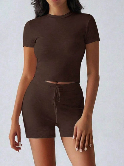 Round Neck Short Sleeve Top and Shorts Set Brown Trendsi 6ccf1ea7-e2ed-4e7e-8280-d471129a8112-Max-Origin