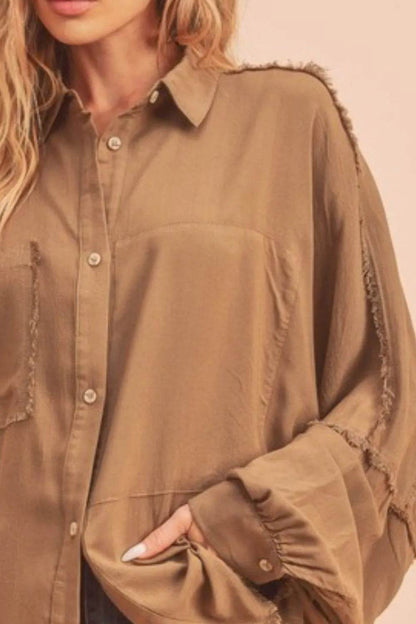 Aemi + Co Raw Edge Exposed Seam Collared Neck Long Sleeve Shirt Trendsi 6cd265cd-f38d-4932-9e54-6abc10f4f42d-Max-Origin
