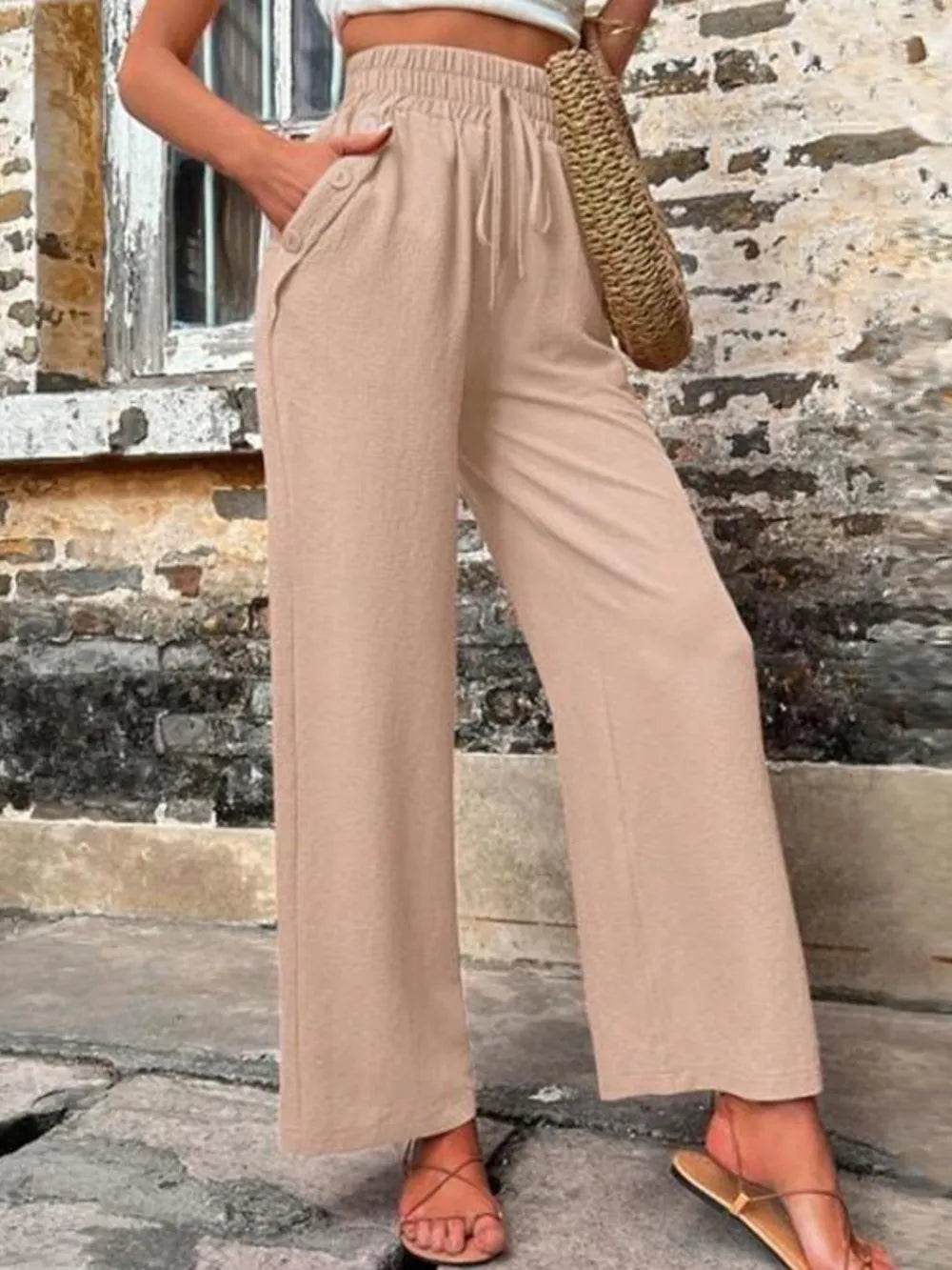 Tied High Waist Wide Leg Pants with Pockets Trendsi 6cd41f47-ebe7-46ec-b5cb-c05338bdd53f-Max