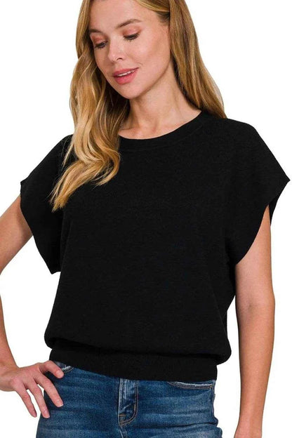 Zenana Round Neck Short Dolman Sleeve Sweater BLACK Trendsi 6d175422-b448-45e6-970c-4c9ac9d9e2b8-Max-Origin
