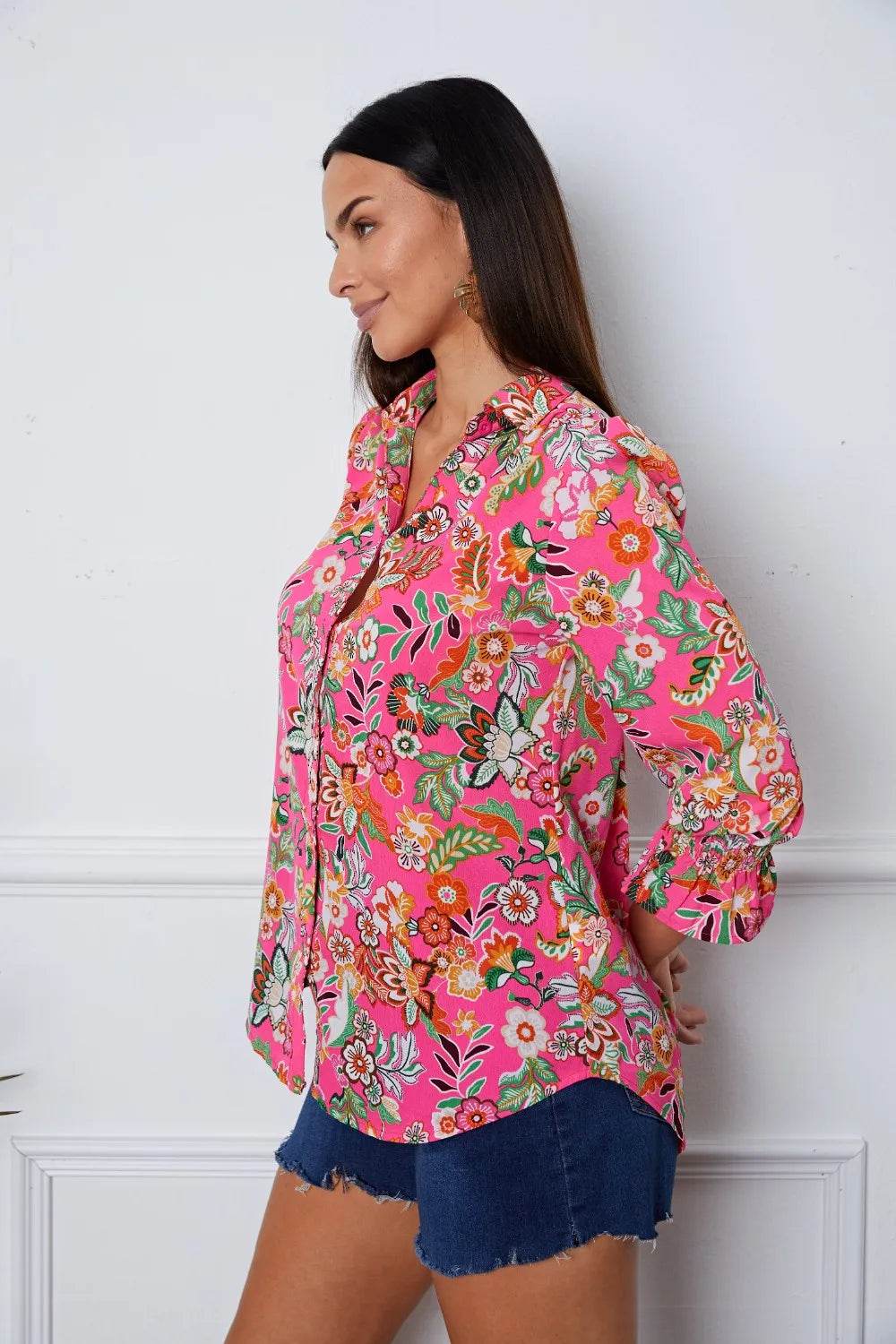 Floral Button Up Flounce Sleeve Shirt Trendsi 6d287628-9e25-497d-a114-84c5903a5928-Max