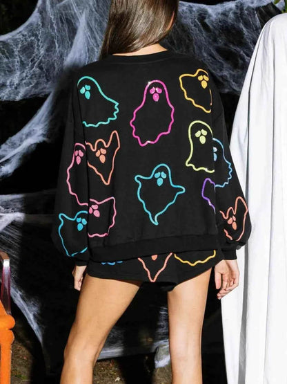 Ghost Printed Round Neck Long Sleeve Top and Shorts Set Trendsi 6d541125-d2f6-41f1-b6c2-bb65d985e5a6-Max