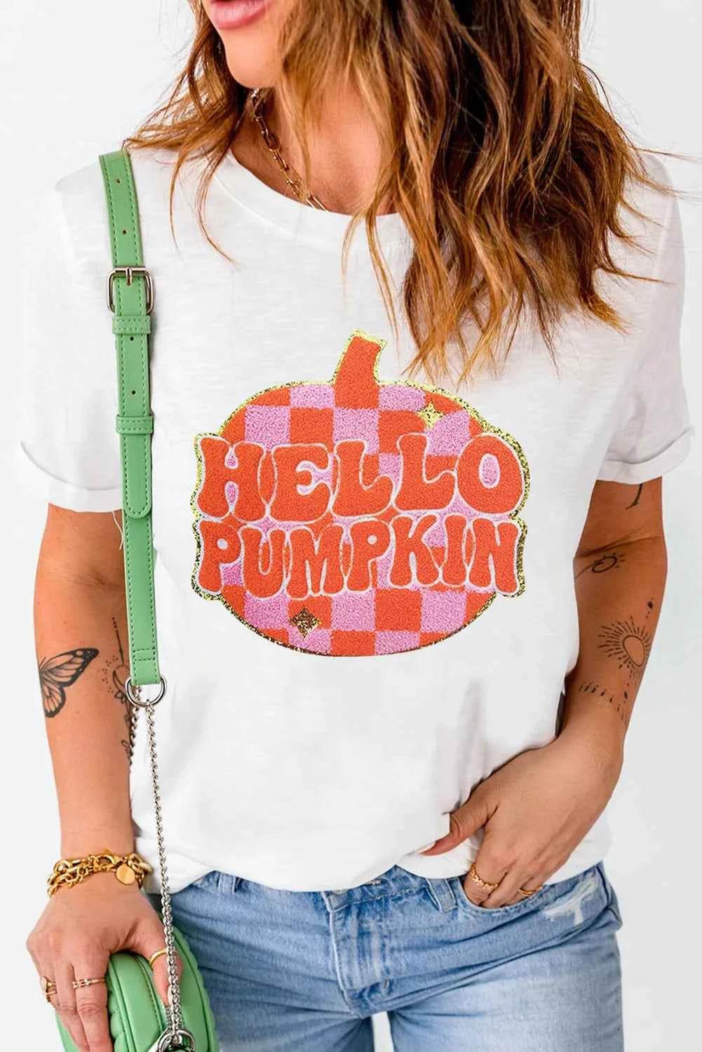 Pumpkin Round Neck Short Sleeve T-Shirt White Trendsi 6d541de9-7a19-47e0-8933-7725b94c555e-Max