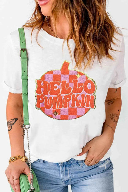 Pumpkin Round Neck Short Sleeve T-Shirt White Trendsi 6d541de9-7a19-47e0-8933-7725b94c555e-Max