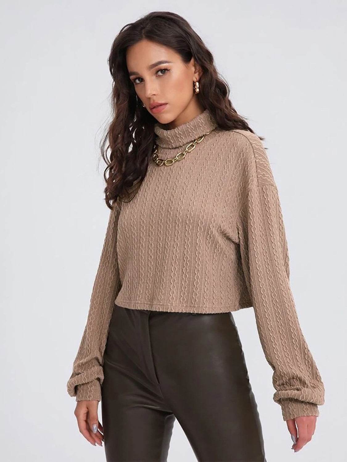 Turtleneck Long Sleeve Top Camel Trendsi 6d784483fae346e881f89ba56ad51a21-Max