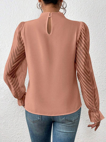 Mock Neck Flounce Sleeve Blouse Trendsi 6d8a3074c3e64dd8b4e99de2e62558e0-Max