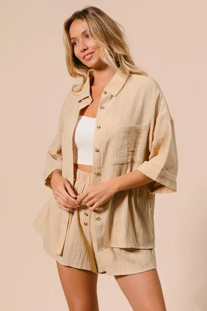 BiBi Crinkle Gauze Shirt and Short Set OATMEAL Trendsi 6db472be98574e20b7073982c309ecbd-Max-Origin