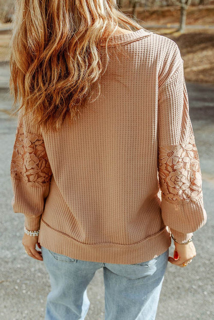 Crisscross V-Neck Waffle-Knit Top Trendsi 6db9fc7b593e427db2a2545e8ec478e2-Max