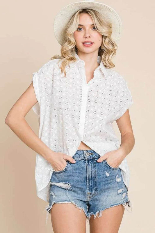 Culture Code Eyelet Crisscross Back Button Up Shirt SOFTWHITE Trendsi 6dbadad0-7ef2-440a-a986-570efd7a41de-Max