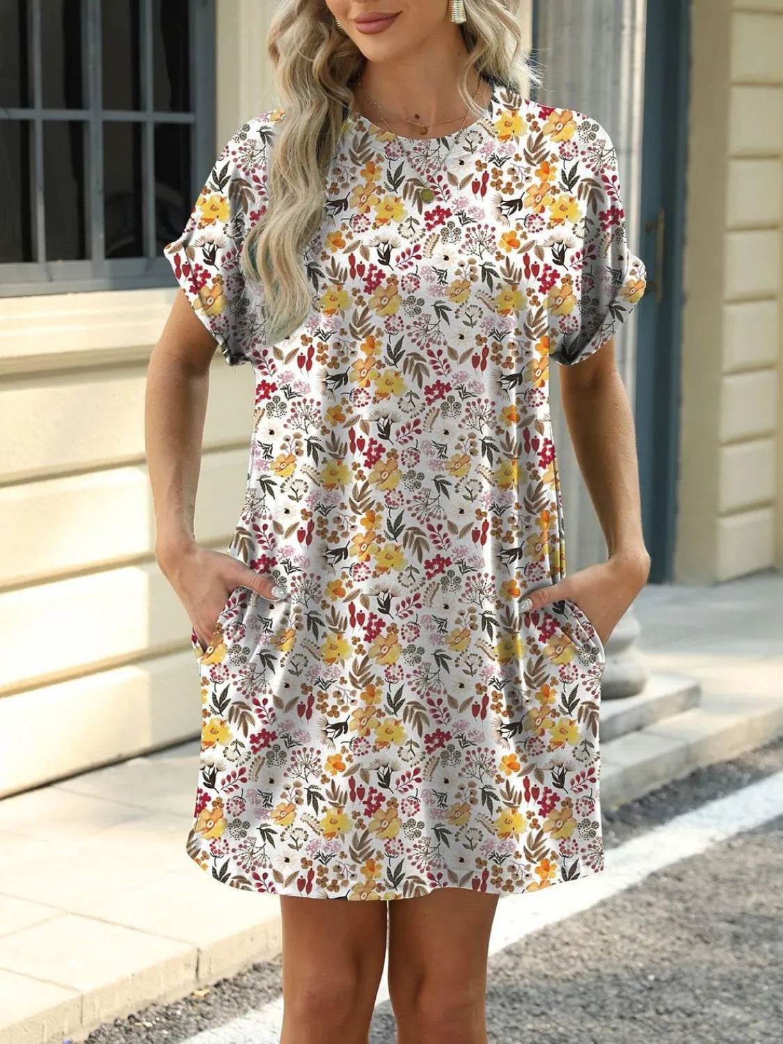 Printed Round Neck Short Sleeve Mini Dress Trendsi 6e42f77a-7ed4-48aa-ba36-26ba96d2de79-Max-Origin