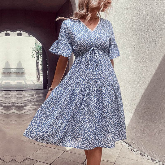 Perfee Floral Flounce Sleeve V-Neck Dress Trendsi 6ea00705374e475b844f728f3246ce3a-Max