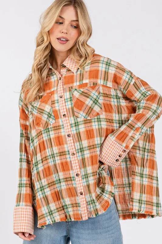 SAGE + FIG Side Slit Plaid Button Down Long Sleeve Shirt Trendsi 6ea70cd4-edf4-45ad-91ad-bd1f5f2e56c6-Max