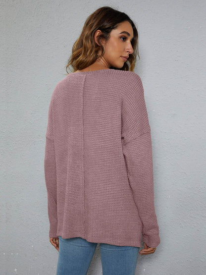 Dropped Shoulder High-Low Waffle-Knit Top Trendsi 6eb0ae7872124c329fce3d448c3b23c4-Max
