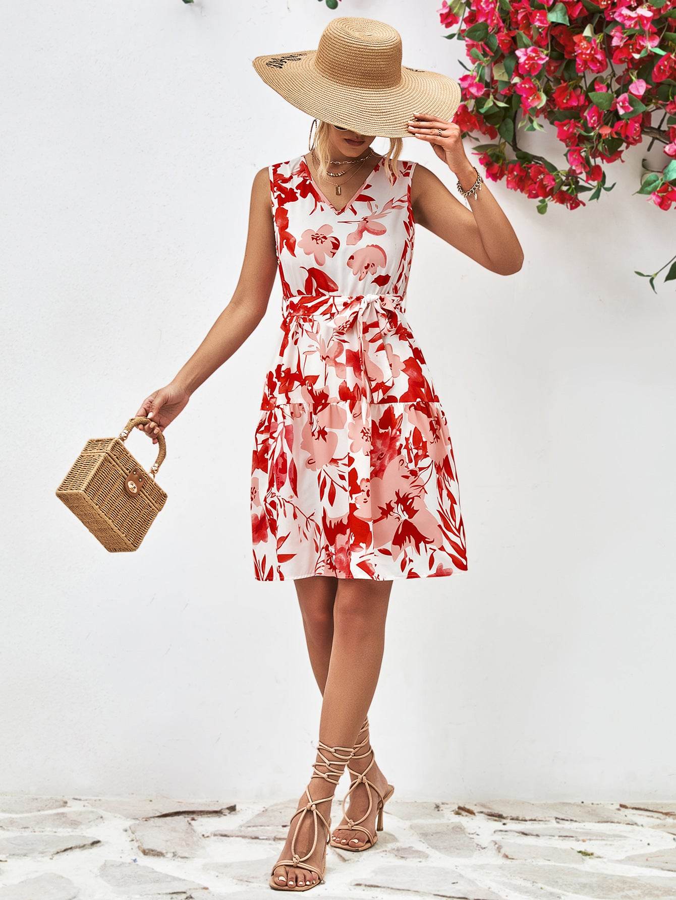 Floral V-Neck Tie Waist Sleeveless Dress Trendsi 6eb69c36fd124956bea7c872c120074e-Max