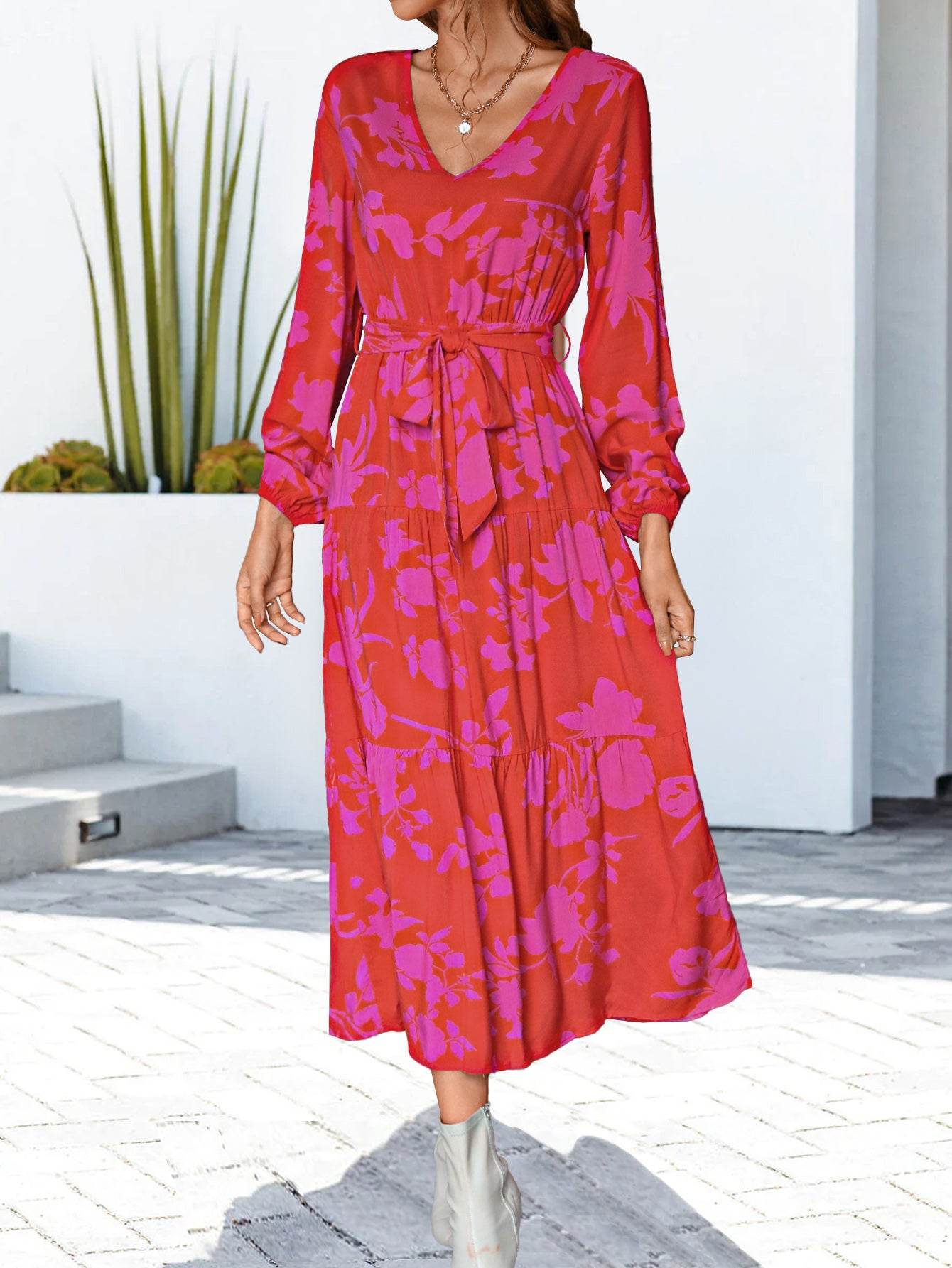 Floral V-Neck Long Sleeve Dress Trendsi 6eb87270cf414f8da98373231ae17cb4-Max