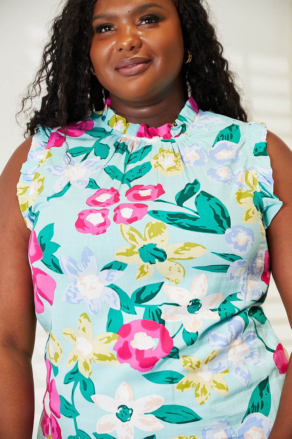 Double Take Floral Print Ruffle Shoulder Blouse Trendsi 6ed4c3453869435987097dec5d4fa52c-Max