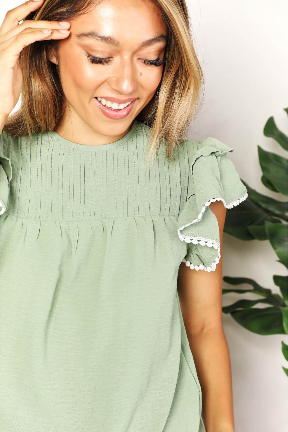 Perfee Pleated Detail Flutter Sleeve Blouse Trendsi 6eee0d8798f94ec89668af5e045d9731-Max