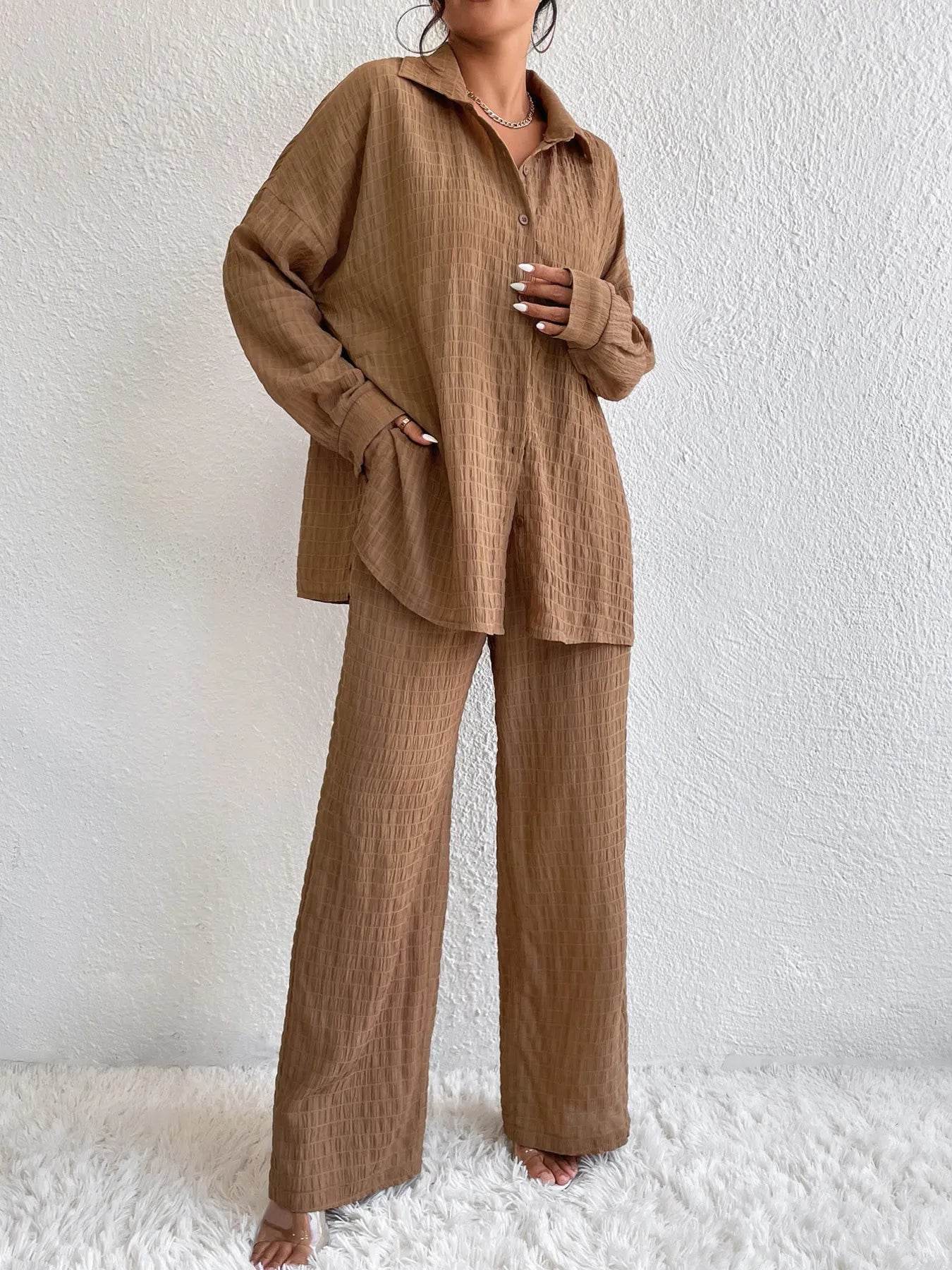 Button Up Long Sleeve Shirt and Pants Set Trendsi 6f25ae5571ad41909e77720d0263981c-Max-Origin