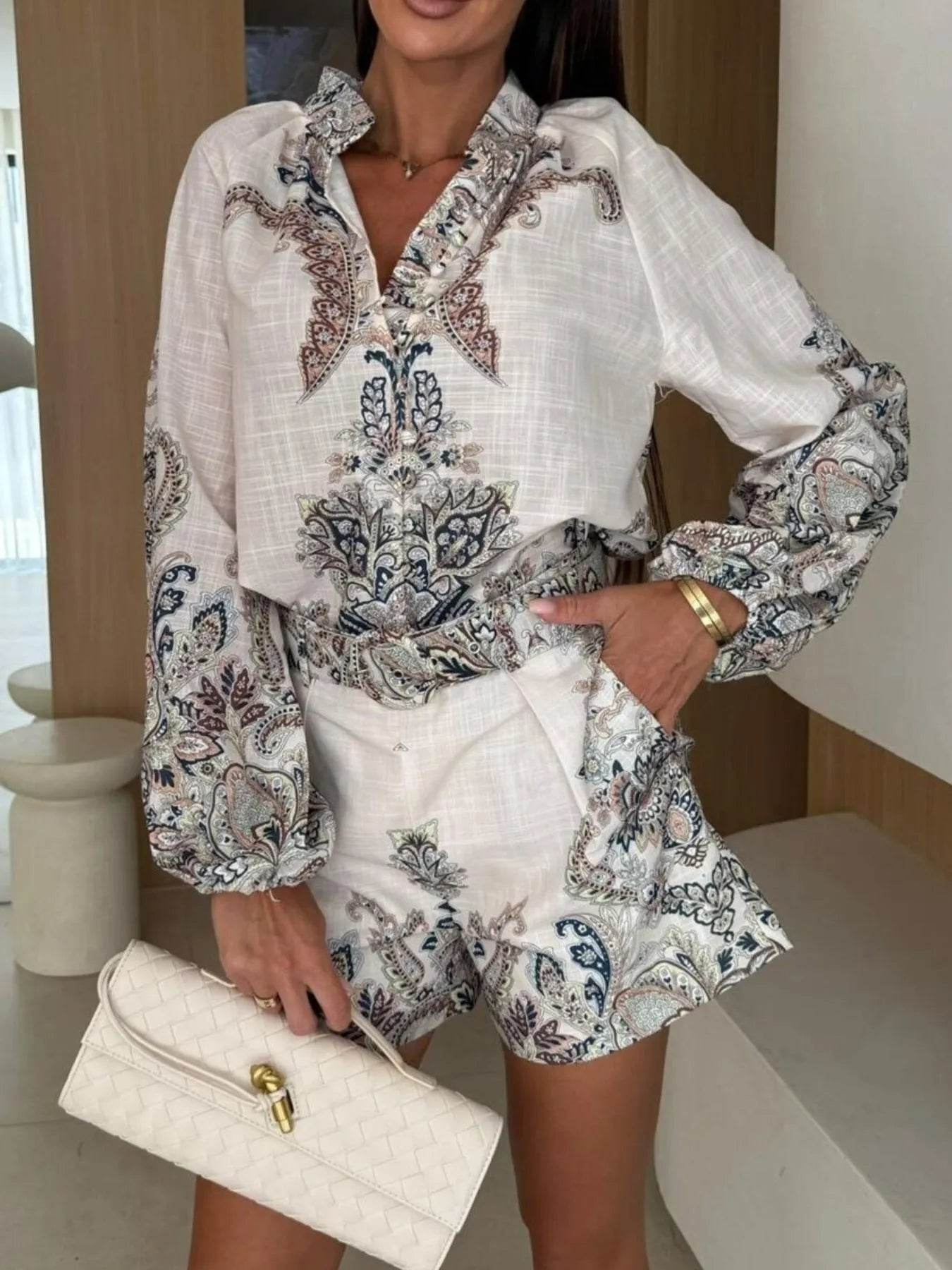 Printed Long Sleeve Shirt and Shorts Set Grey Trendsi 6f384272-0639-44df-9b8a-5ce9c186a819-Max-Origin