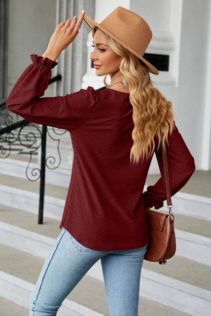 Round Neck Flounce Sleeve Blouse Trendsi 6f39547c2e98465385c96ab74a90f772-Max