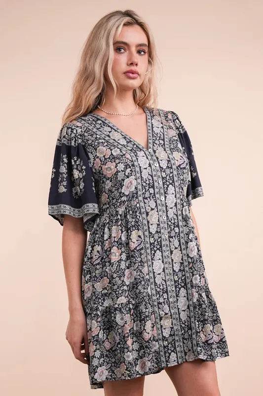 VERY J Shirring Detail Printed Woven Mini Dress Trendsi 6fa7ae3e899f4520b6a149b42d0da6fa-Max-Origin