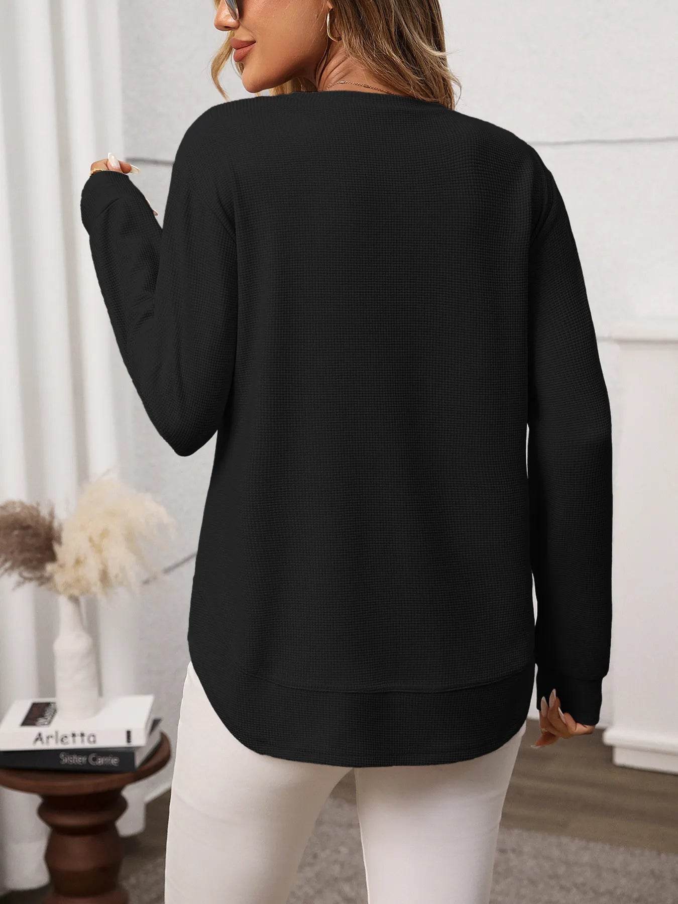 Long Sleeve Round Neck T-Shirt Trendsi