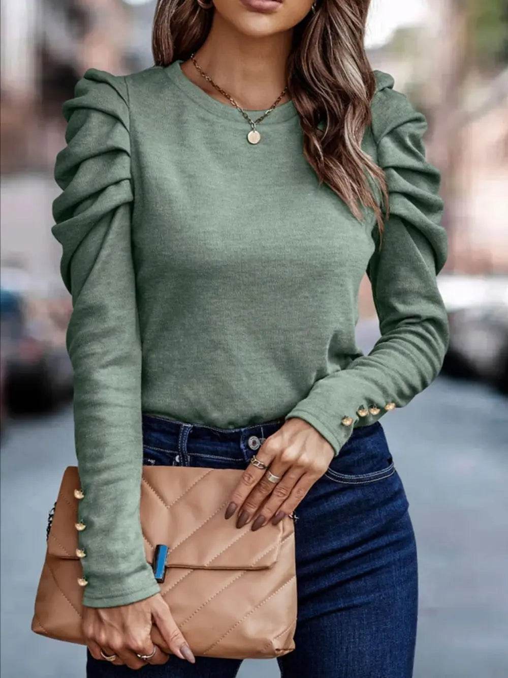 Round Neck Puff Sleeve Sleeve Blouse Sage Trendsi 6fc975f9eefb4528ad37ca7ab568a72f-Max